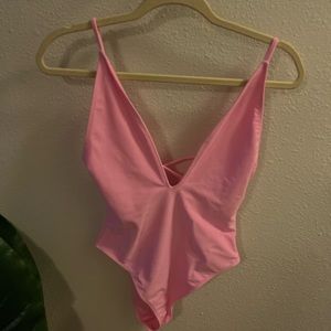 🌸Pink deep V swimsuit, women’s Large